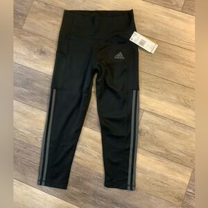 Adidas Ladies PrimeGreen Black Leggings with Gray Stripes. Size S